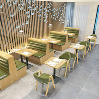 Banquette double face avec boutons, revêtement en tissu, table et chaises, mobilier de restaurant