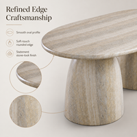 Table en oxyde de magnésium, aspect travertin, base à double piétement, finition mate, table 6 places pour la maison et les restaurants