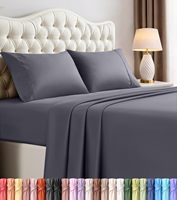 Parure de lit hôtelière 4 pièces 100 % coton, couleur unie, lavée, 300 fils, antibactérienne, ignifuge, avec coutures