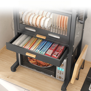 Kitchen Microwave Shelf Countertop Household <strong>Oven</strong> Integrated Dustproof Shelf Dish Drain Rack Knife Rack Storage Rack - Product Image 4