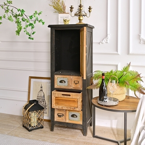 Mueble de Almacenamiento de Madera Maciza para Sala de Estar, Estilo Rústico, 5 Cajones, 1 Puerta, Diseño Alto y Delgado para Hogar u Hotel - Product Image 6