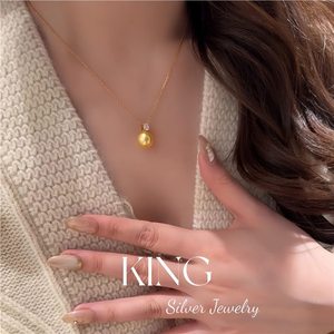 Ensemble de bijoux en argent King Silver, collier et boucles d'oreilles en perles dorées, argent sterling S925, bijoux de fête tendance - Product Image 4