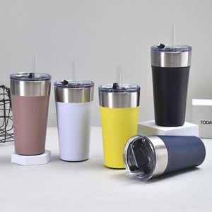 Vaso de Cerveza de Acero Inoxidable de Doble Pared de 20oz con Logotipo Personalizado, Taza de Viaje para Exteriores, Vaso para Vino con Tapa Abrebotellas y Pajita - Product Image 1