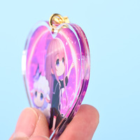 Porte-clés personnalisé en époxy acrylique double face, breloque anime dessin animé, finition dôme transparente pailletée arc-en-ciel, vente en gros