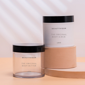 16oz 500ml Wadah Kosmetik Premium Kosong Berdinding Tebal, Mulut Lebar, Bentuk Bulat, Plastik Transparan dengan Tutup Hitam untuk Lulur Tubuh - Product Image 1