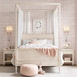 法国国家古董床家具卧室套装木材双人四柱床设计