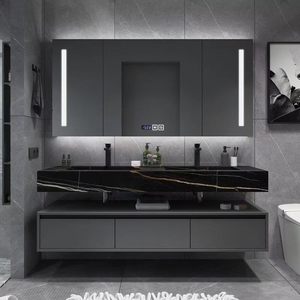 Meuble-lavabo mural moderne <span class=keywords><strong>de</strong></span> haute qualité <span class=keywords><strong>avec</strong></span> vasque en céramique simple/double et <span class=keywords><strong>miroir</strong></span>, idéal pour les hôtels, indéformable - Product Image 6