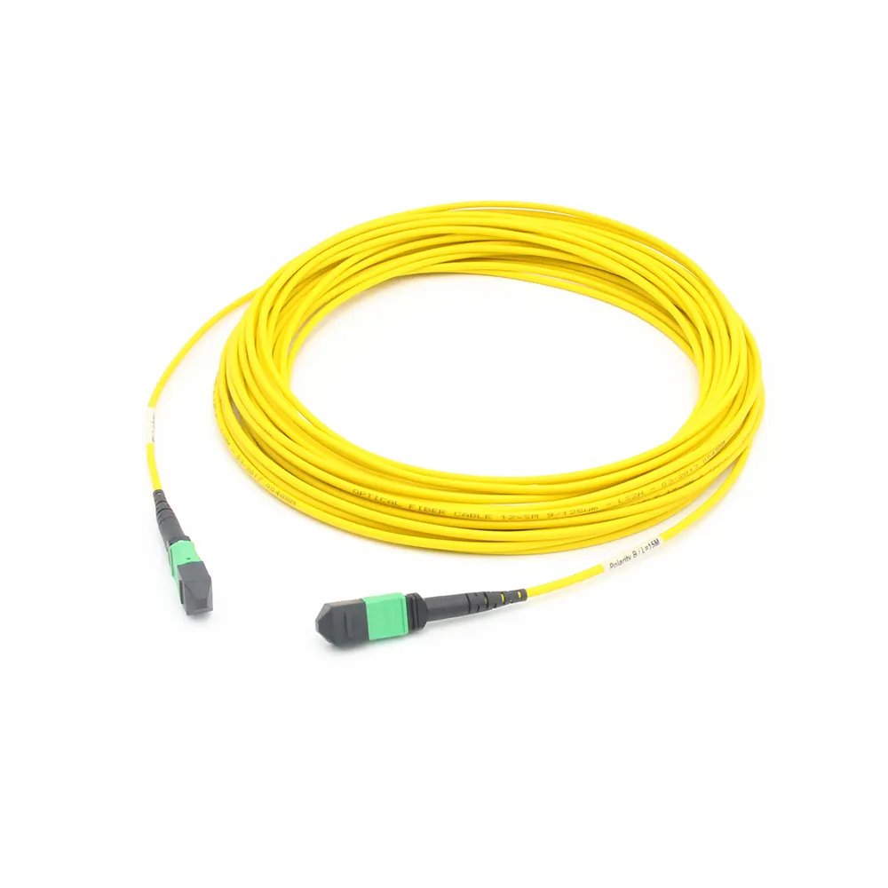 Standard Loss 15 Meters MTP To MTP Female OS2 LSZH Type B 12 Fibre 9 / 125 Single Mode Trunk Cable Yellow Customized