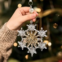 Nouveautés Noël 2026 : Grandes perles pendentifs flocon de neige doré scintillant, couleur champagne, en acrylique transparent