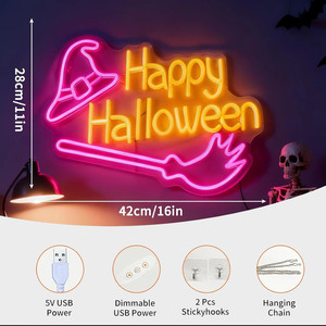 Happy Halloween neon light wizard hat broom LED indoor decoration party street atmosphere light indicator shop <b>sign</b> customizable - Product Image 2