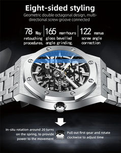 Montre automatique pour homme de la marque CHENXI 8848, cadran squelette, mouvement mécanique original, bracelet en acier inoxydable, cadran en verre - Product Image 6