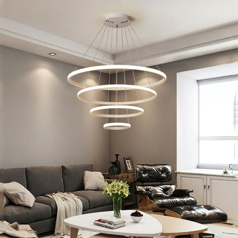 Postmoderne En Aluminium Rond Cercles Couches Luminaire 3000K 4000K Lustre Pendentif Lampe pour Appartement Hôtel Hall Maison