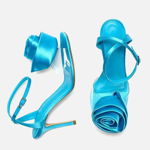 Sandales à talons hauts pour femme, grande taille 45, avec fleur sur le devant, style stiletto, à brides cheville, en soie, pour l'été, avec empeigne en PVC - Product Image 6