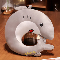 Nouvel Oreiller de Voyage Créatif Requin, Coussin de Sieste Adorable, Oreiller en U Doux en Forme de Dauphin, Oreiller de Cou Requin Doux