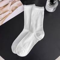 Chaussettes d'été fines en dentelle à volants pour femmes, en coton, blanches, élégantes, pour le quotidien et les occasions décontractées, vente en gros