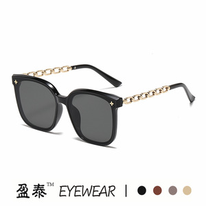 Eyewear Chain Temple Sunglasses <b>Black</b> Frame UV400 Women Fashion - Product Image 1