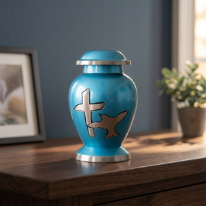 Blue Engraved Cremation Urn Metal Keepsake Memorial <b>Ashes</b> Cremation Urn Custom Name Suitable <b>for</b> Adult - Product Image 1