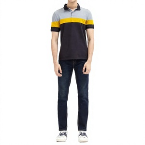 เสื้อโปโลแขนสั้นผู้ชาย คอตตอนถักลายทาง สีตัดต่อ สวมใส่สบาย ระบายอากาศได้ดี ทรงปกติ - Product Image 1