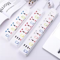 Ekstensi kabel daya 10A Universal, dengan 4 outlet Multi soket dan Jack ekstensi USB, tipe soket dan ABS