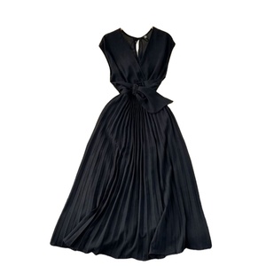 New V-neck Pleated <b>Dress</b> for Women Sleeveless Y2k Belt <b>Dresses</b> <b>High</b> <b>Waist</b> Casual Chiffon Midi Vestidos - Product Image 2