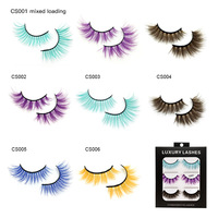 3 paires de cils colorés en bandelettes personnalisables, fournisseur de cils à marque privée, cils en gros, cils en bandelettes complètes, faciles à appliquer