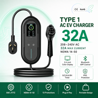 Chargeur EV portable 32A Type 1 SAE J1772 7kW 240V Niveau 2 NEMA 14-50 avec WiFi, application et minuterie de retard, chargeur de voyage pour Tesla Ford Mustang