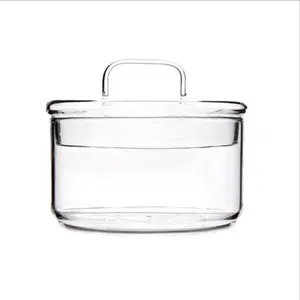 简单透明玻璃碗平底圆碗耐热圆形玻璃碗，带玻璃盖
