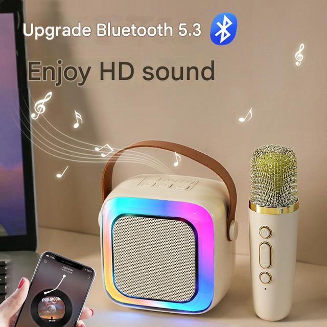 Home Blue Tooth K12 Karaoke Machine Portable 5.3 PA Speaker System 1-2 Wireless Condenser Microphones Plastic Family Singing