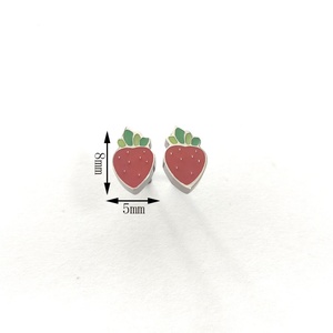 G23 <b>Titanium</b> Alloy Gold Plated Resin Strawberry Fruit Shape External Thread Ear <b>Studs</b> Cute Sweet Elegant Vacuum-plated Earrings - Product Image 4
