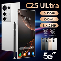 Smartphone 5G 128 Go de stockage C25 Ultra 8+256 Go, téléphone senior 7,3 pouces, double protection pour écrans incurvés