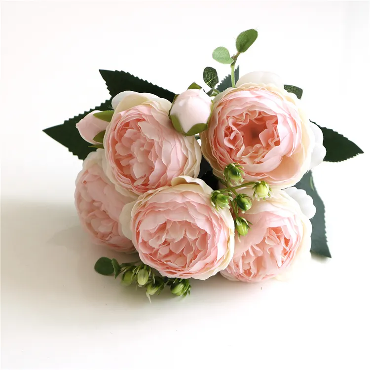 QSLH-VF281 Künstliche Blumen Kleine 5 Köpfe Rose Flora Bouquet Hochzeit Rose Flora Für Decor