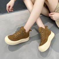 Nouvelles baskets montantes rétro en daim respirantes pour femmes, avec embout renforcé et talon compensé de 5 cm, style utilitaire, en promotion