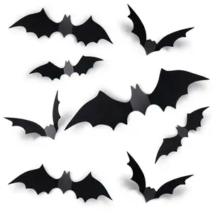 Halloween Bats Decoration, 4 Different Sizes Realistic PVC Black 3D Scary Bat Sticker for Home Decor Wall Decal Bathroom Indoor