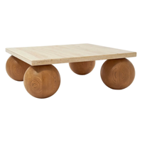 Tables d'appoint en bois massif à base de boule moderne nordique Table basse carrée en travertin pour salon de luxe