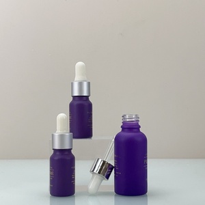 Emballage cosmétique vide en direct d'usine, bouchon en aluminium argenté, flacon rond bleu givré, flacon compte-gouttes en verre pour huile essentielle - Product Image 4