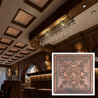 Plaque de plafond carrée en PVC 3D artistique, gaufrée, étanche, pour hôtel PL07 Cuivre rustique