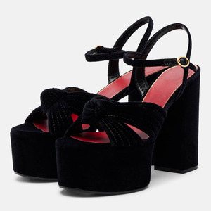 <b>Open</b> <b>Toe</b> High Chunky <b>Heels</b> Women Velvet Bow Knotted Sandals Thick <b>Platform</b> Women's Summer Suede Pumps - Product Image 2