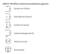 ADDF3-40 20A Courbe B AFDD + RCBO Protection contre les fuites de courant et les arcs électriques 6 KA Capacité de coupure 230/240V IP20 Montage sur rail PA66 Disjoncteur AFCI