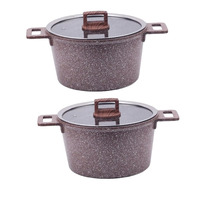 Ensemble de casseroles de cuisine MGC German Bevel Series 20/24/28 cm avec couvercle plat en granit brun, ensemble de casseroles de cuisine en métal