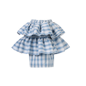 Jupe trapèze décontractée écologique à carreaux avec nœud pour filles, longueur genou, style gâteau, nouvelle collection été, motif floral, passe-partout - Product Image 2