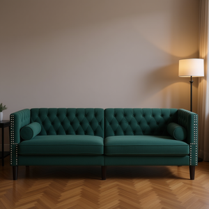 Divano Chesterfield in Velluto Verde Scuro con Schienale Trapuntato a Due Posti per Soggiorno - Product Image 2