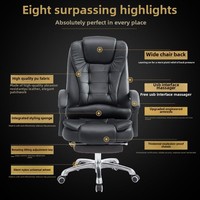 Chaise de bureau confortable à dossier haut ergonomique pivotante inclinable, chaise de direction en cuir noir avec repose-pieds