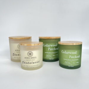 Bougies parfumées de luxe multi-mèches <span class=keywords><strong>grossiste</strong></span> taille verre pot extra large bougie givrée bougies vertes blanches avec couvercles en bois de bambou - Product Image 6