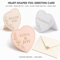 Carte de vœux personnalisée en papier artistique en forme de cœur avec impression numérique pour mariages et festivals, faible MOQ