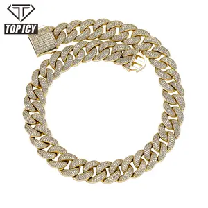 Dây Chuyền Vàng CZ Hip Hop Bling Bling Cho Nam, Dây Chuyền Phong Cách Hip Hop Cuba 18Mm PVD