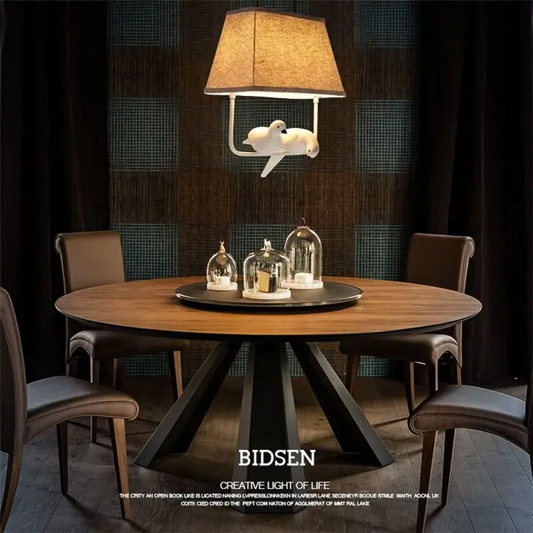 Venta al por mayor americano nórdicos de madera moderno de gran mesa redonda 6 asientos mesa de comedor muebles de Hotel Industrial mesa de comedor