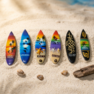 Wooden <b>Fridge</b> Magnet Surfboard Shape 10cm Oval Made in Bali Customized Logo and Design Accepted Painted - Product Image 2