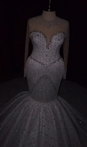 Su misura lussuoso Plus <span class=keywords><strong>Size</strong></span> abito da sposa abiti da sposa per la sposa sirena illusione collo trasparente di pizzo in rilievo - Product Image 6