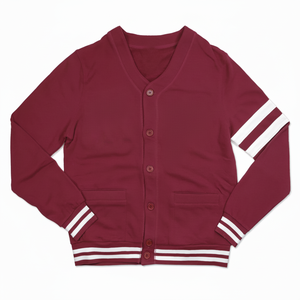 Cardigan rouge à col en V épais décontracté pour femmes, pull tricoté à rayures classique avec broderie et bouton sur le devant - Product Image 1