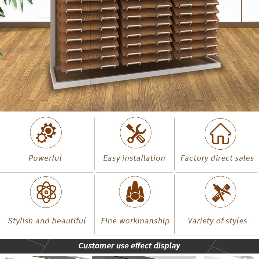 New Design Large Steel Solid Wood Flooring Showroom Oak Parquet Floor Display Rack Wooden Laminate Flooring Stand Tile Sale